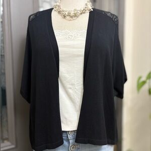 Catherine’s Black Open Front Lace Detail Shrug Sweater Cardigan Size 2X (22/24W)